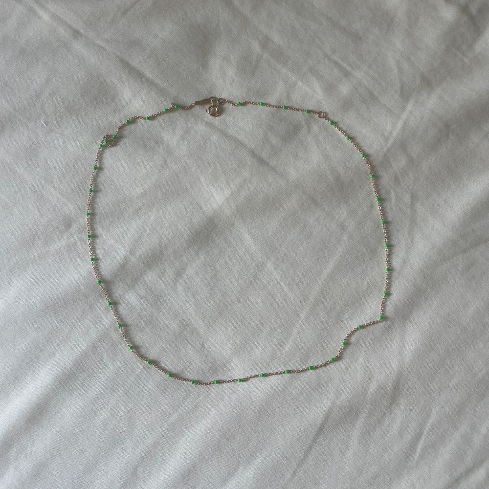 Catbird Delicate Silver Chain Necklace with Tiny Green Beads